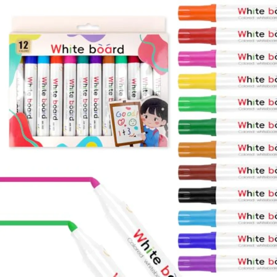 12PCS Dry Erase Markers, 12 Colors White Board Markers for Writing on Whiteboards, Dry-Erase Boards, Mirrors for Classroom, Hom