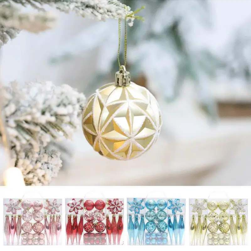 Christmas Ball Ornaments Set 40Pcs/Pack Shatterproof Tree Decoration Ball Pendant Non-Fade Christmas Tree Ball With Rope