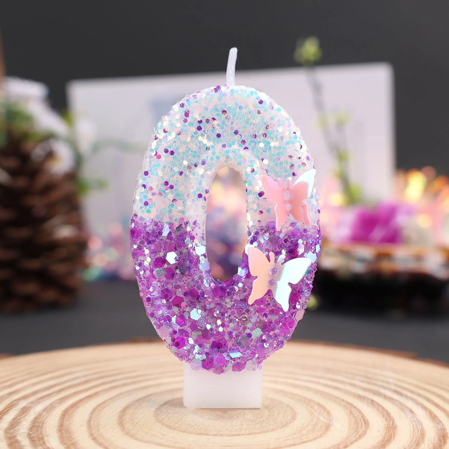 Dreamy Purple Digital Candle - Pink and White Double Butterfly Birthday Candle, Festival Commemorative Candle, Party Gift