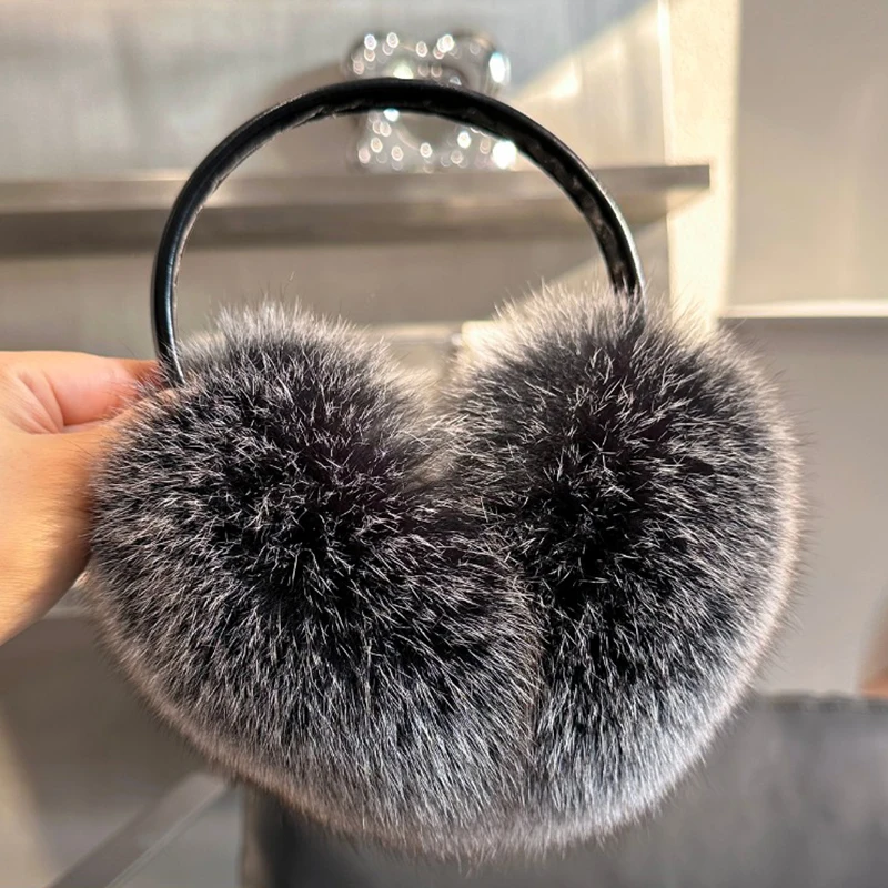 

New Arrival Women Plush Genuine Fox Fur Earmuff Winter Lady Big Pompoms Fox Fur Fluffy Earmuffs Warm 100% Real Fox Fur Ear Cover