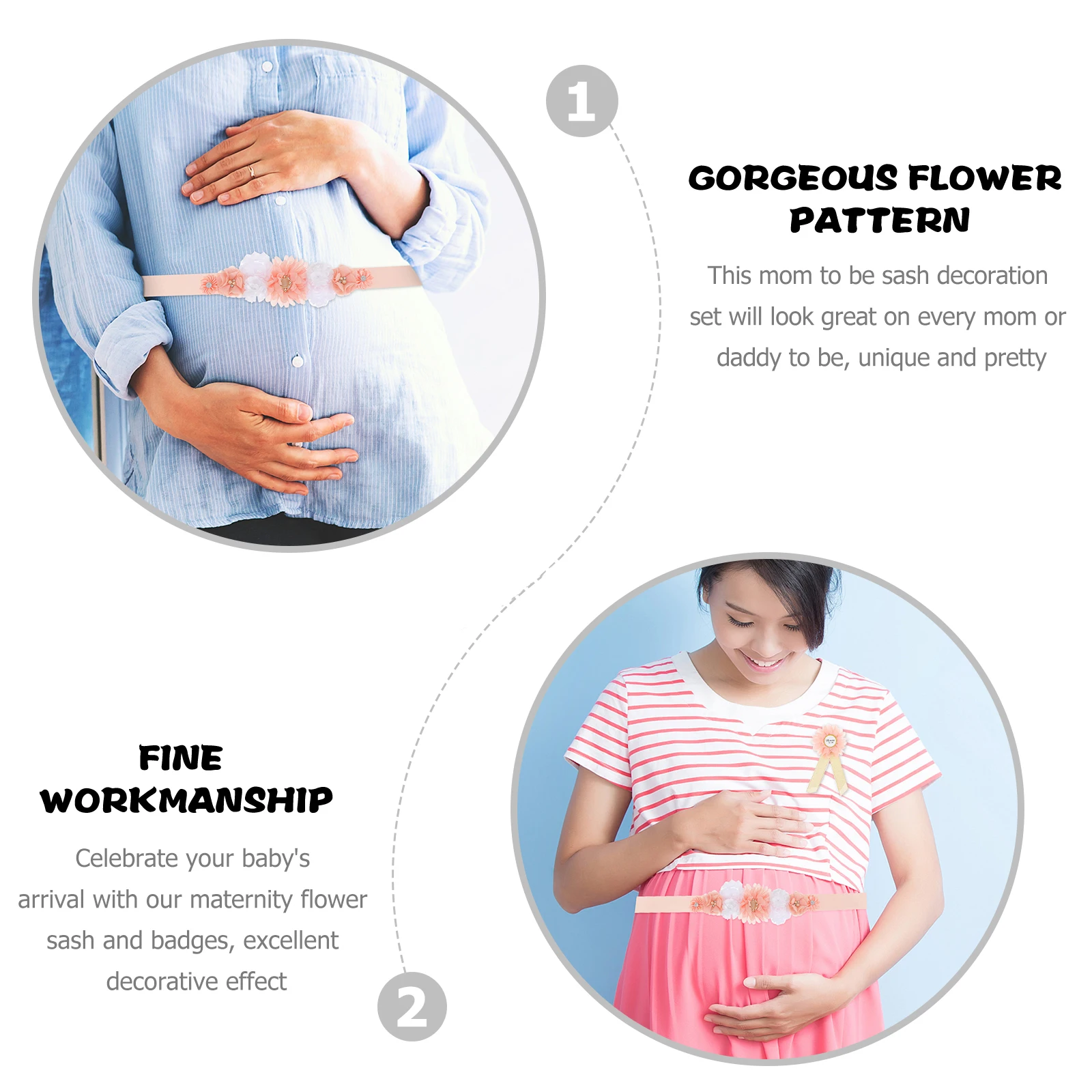 

Maternity Belt Set Pregnancy Photo Props Baby Shower Sash Flower Design Unique Colors Mum to Be Corsage Matching Costume Easy