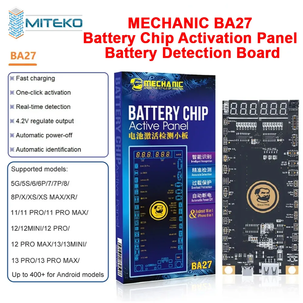 MECHANIC BA27 Battery Activation Board for Phone 5G-13ProMax Android with LED Digital Display Circuit Board Charging Tester