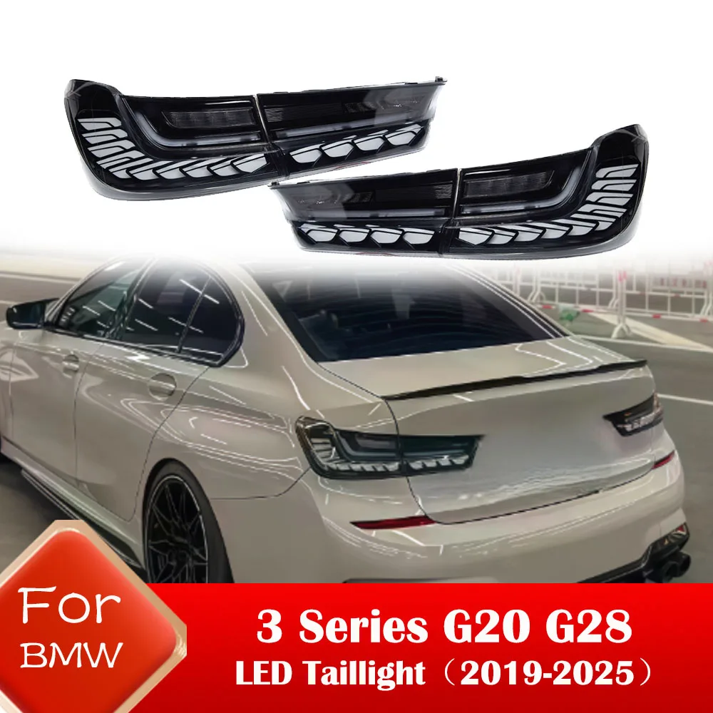 For BMW 3 Series G20 G28 Taillight Assembly 2019-2023 Modified LED Dragon Scale Flowing Light Turning Signal Smoked Rear Lamp
