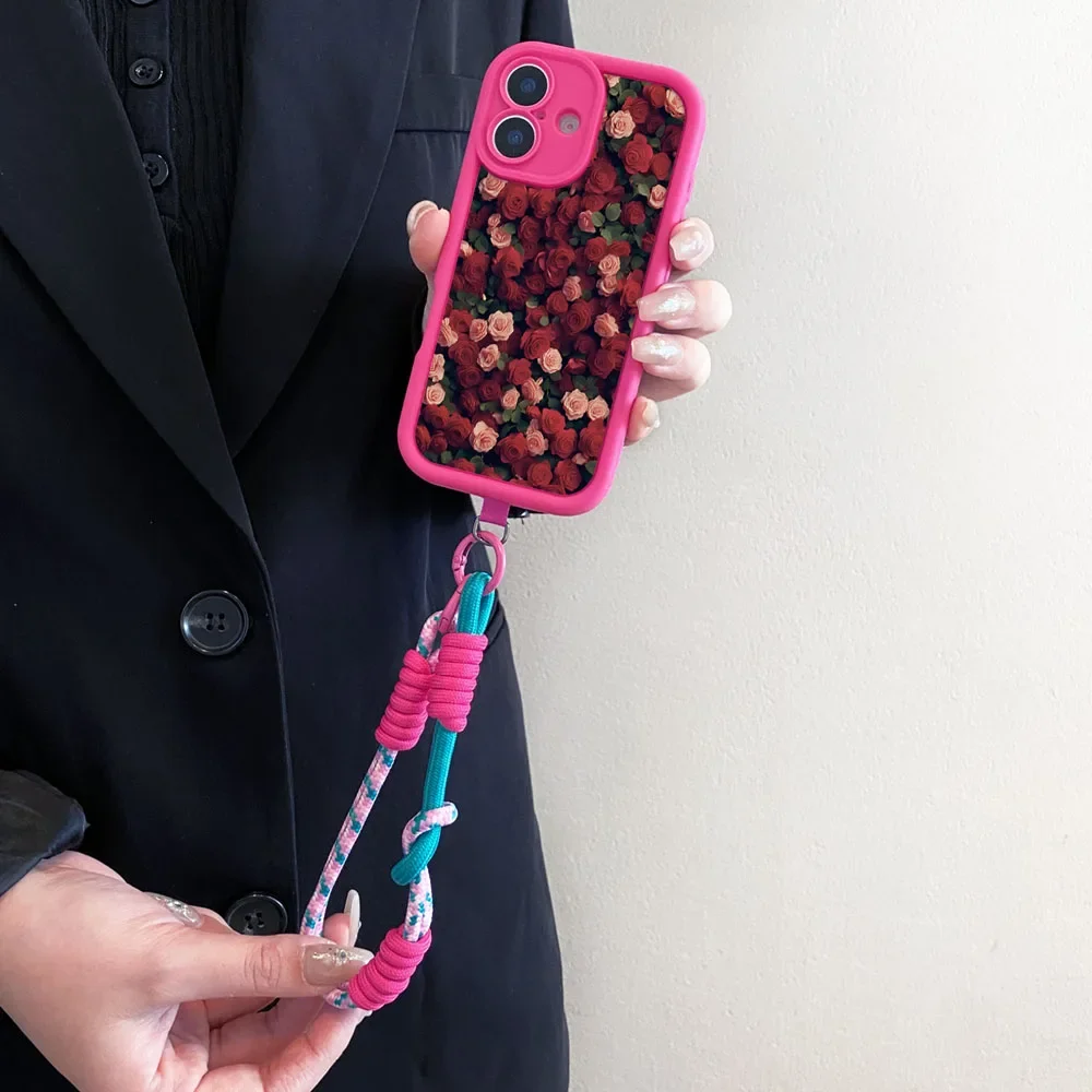 Ypm5Wrist Chain Crossbody Lanyard Phone Case Untuk Xiaomi 13T 14T 12T 11T Pro 15 14 13 12 11 Lite Ultra Flower Necklace Strap Cover