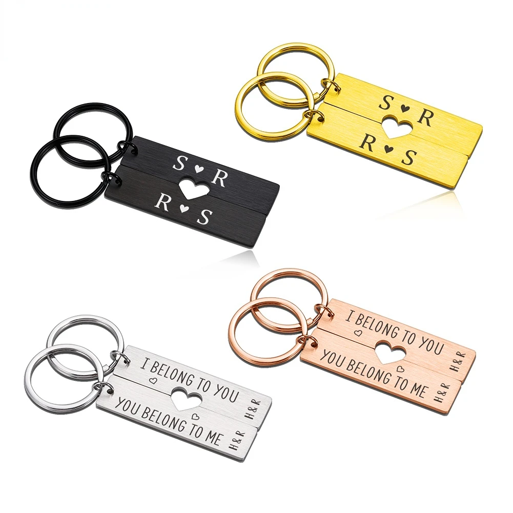 New 2Pcs Custom Couple Keychain Personalized Puzzle Stainless Steel Keychain for Valentine's Day Jewelry Accessory Gifts