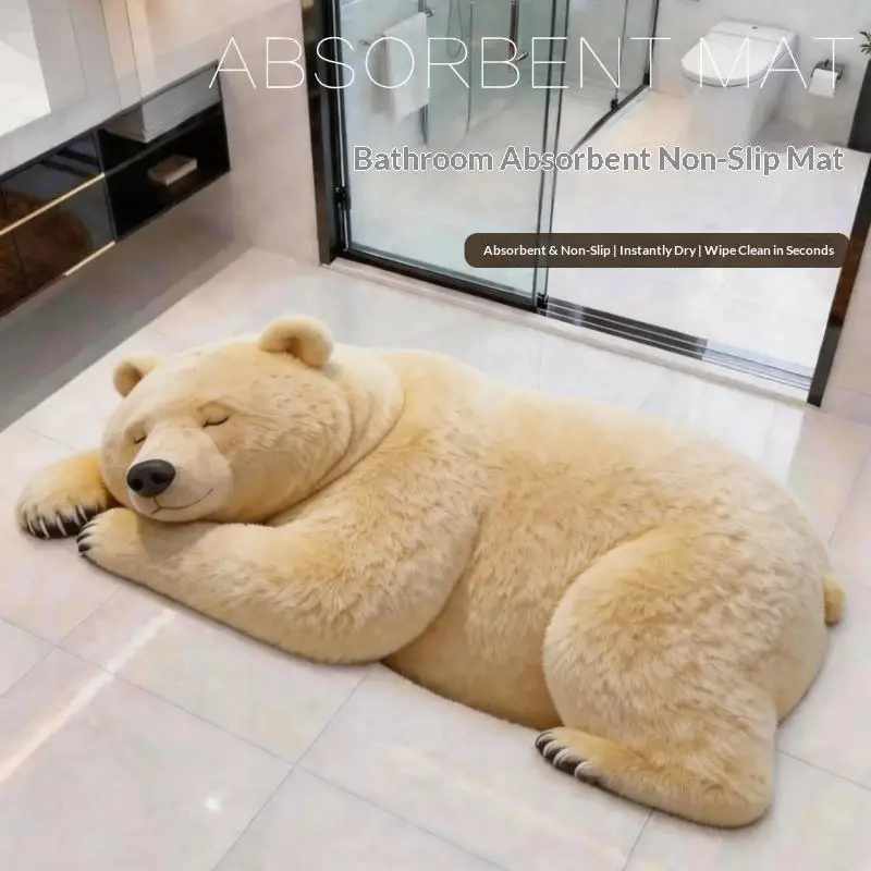 New Sale Realistic Sleeping Bear Shaped Bath Mat Non Slip Washable Absorbent Floor Rug Creative Animal Bathroom Decor Mat