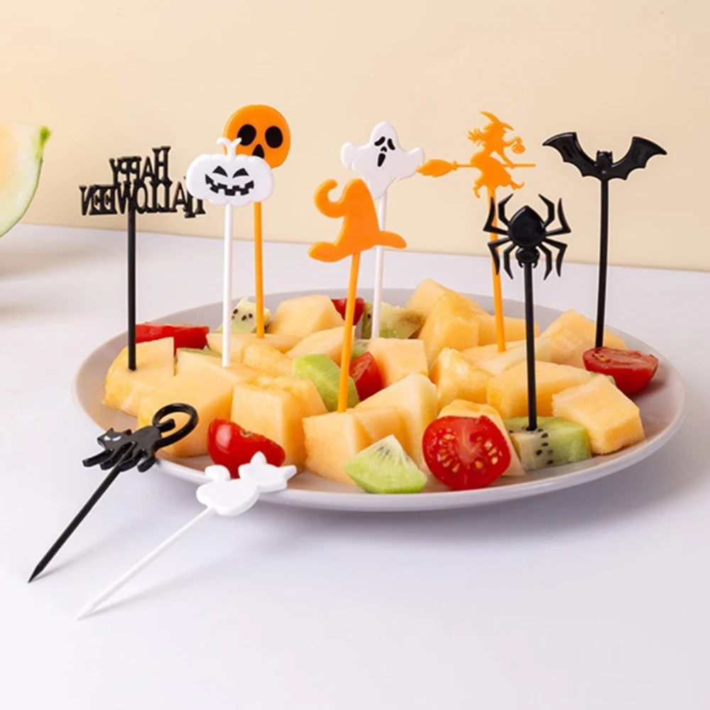 

10/100pcs Halloween Cute Mini Cartoon Food Picks Children Snack Cake Dessert Food Fruit Forks for Party Home