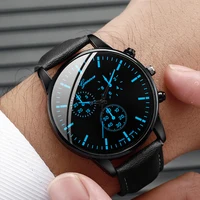 3PCS/Set Men Business Watches Casual Leather Band Analog Male's Quartz Watch Necklace Bracelet Set 4