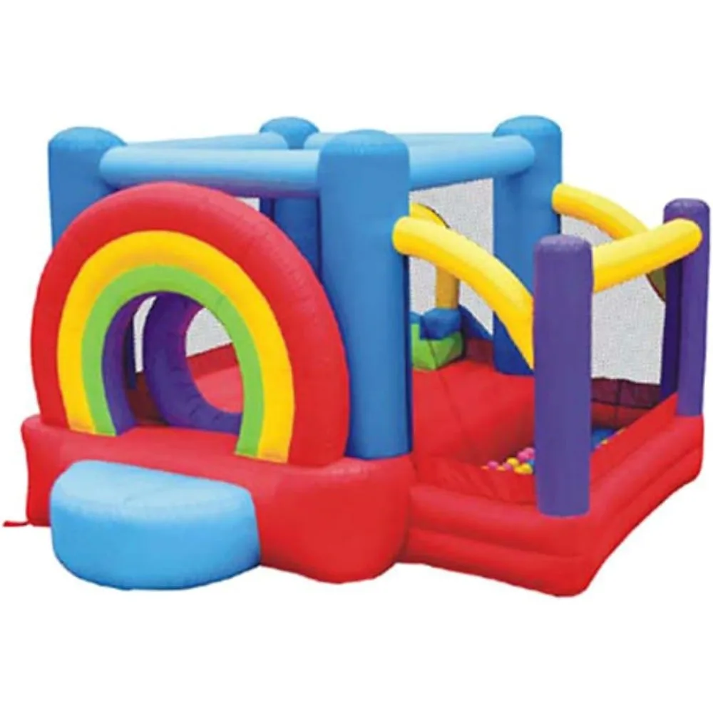 

Bounce House and Ball Pit | Inflatable Bouncer | Blower, Carry Bag, Stakes,and Ball Included Quick Inflate Rainbow