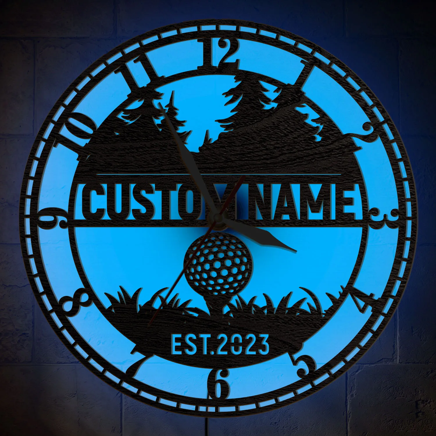 Personalized Golfer Name Wall Clock with LED Backlight for Man Cave Golf Club Golfing Illuminated Sign Glowing Night Light Clock
