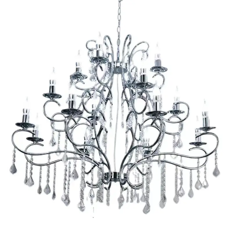 

New wedding crystal lamp wedding hall props chandelier wrought iron electroplating bead chain ceiling decoration props