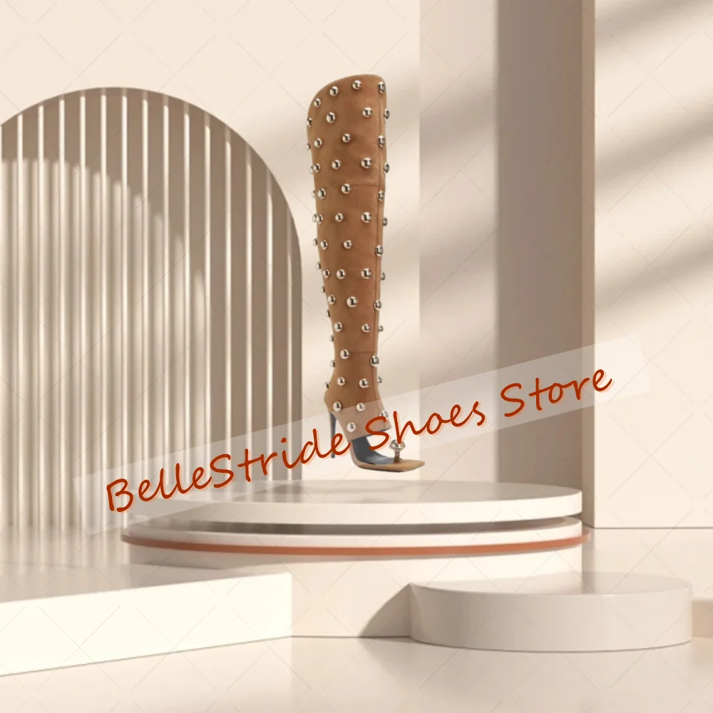 Blue Round Rivets Toe Clip Boots Back Zipper Women Shoes Stilettos High Heels Party Banquet Dating 2025 Zapatos Para Mujere