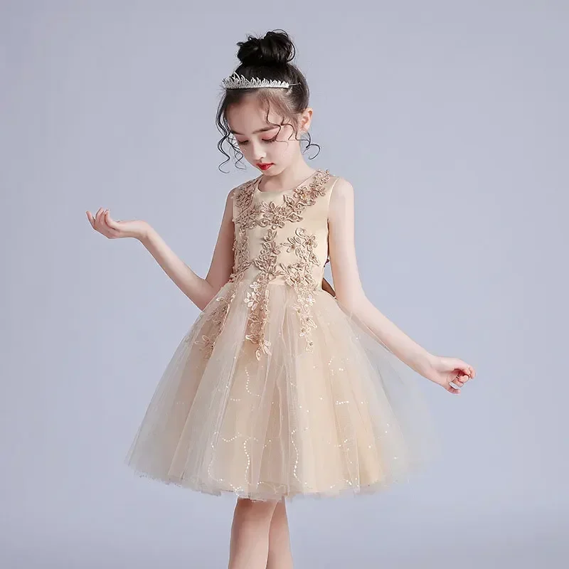 Lace Sleeveless Children Girls Ball Gown Summer Princess Dress for Girls Fashion Flower Girl Dresses for Weddings 3-12 Years