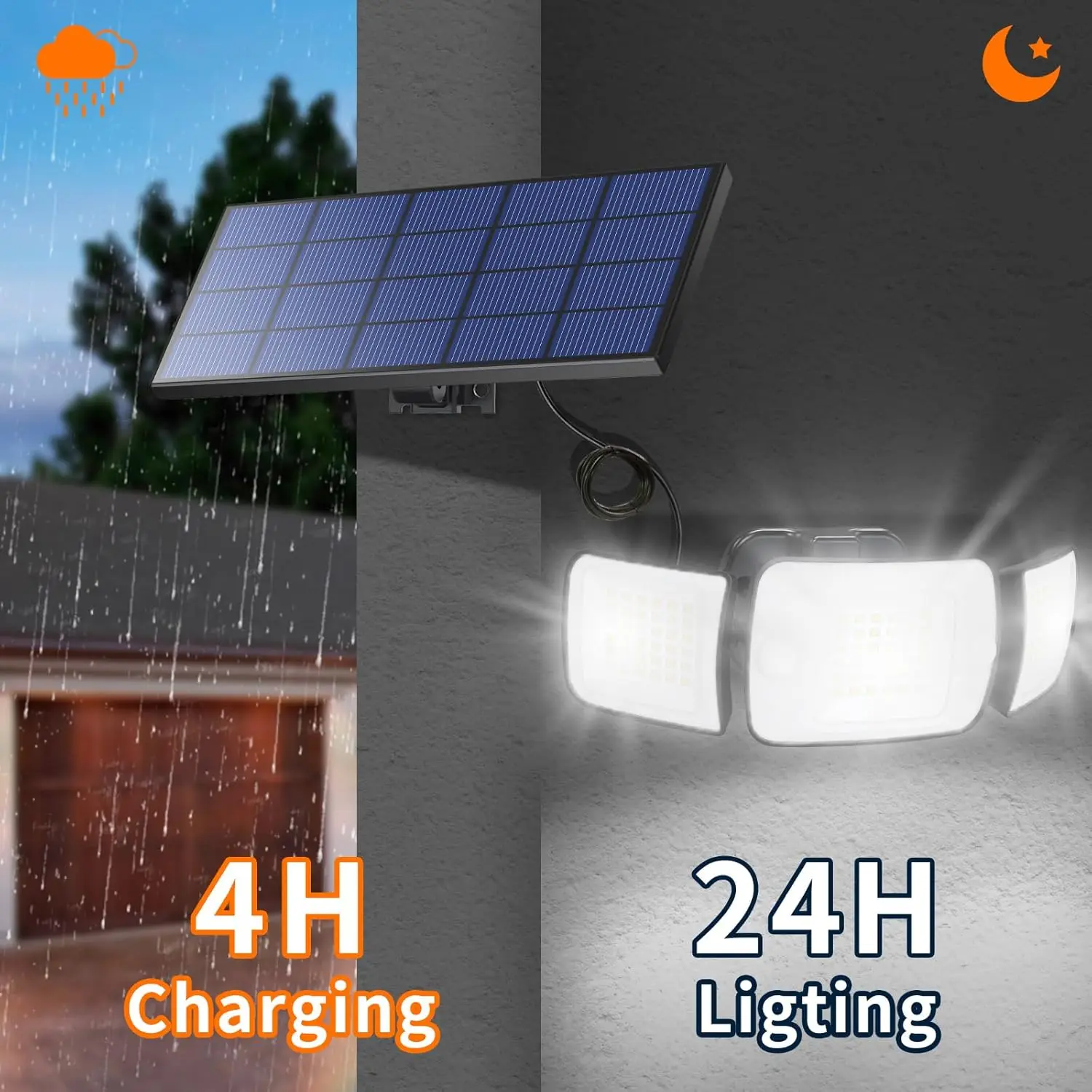 intelamp 6000mah Outdoor Solar Lights 3 Heads Two Motion Sensors Waterproof Bright Wall Street Lamp For Garden Yard Path Garage