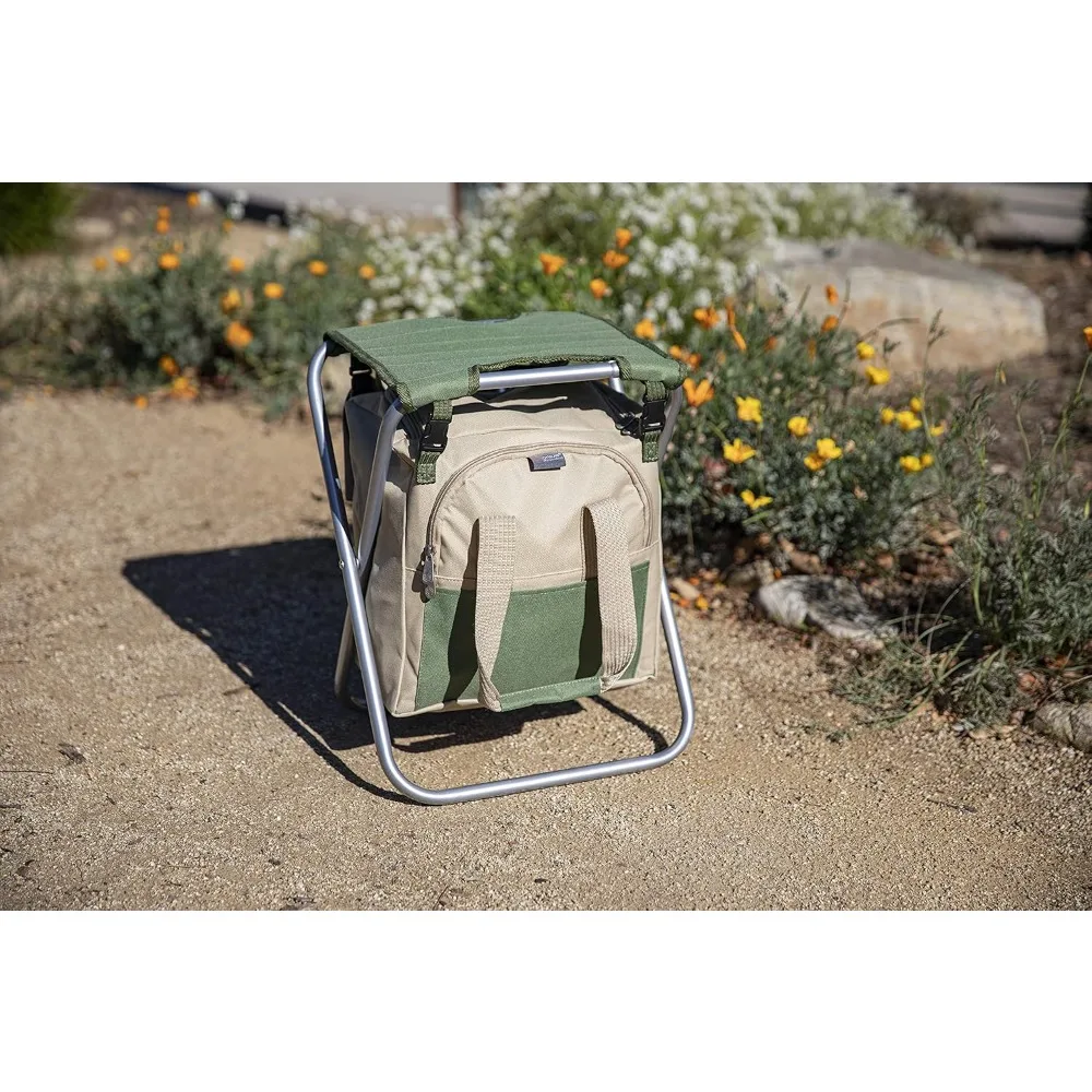 مقعد حديقة قابل للطي مع حقيبة أدوات قابلة للفصل ومجموعة بستنة مكونة من 5 قطع - منظم مقعد خارجي محمول (أخضر زيتوني) #5