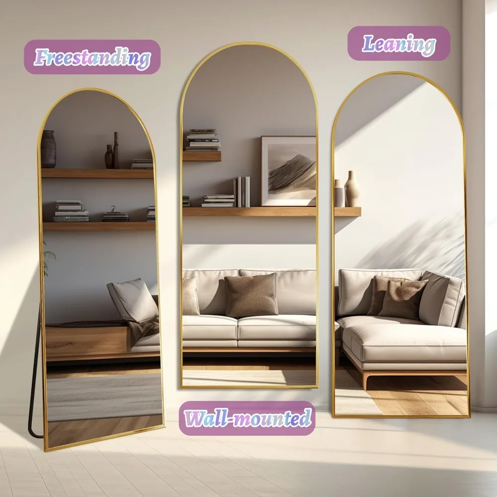 Vrijstaande gebogen full body spiegel, 64x21 vloerspiegel met standaard voor slaapkamer, ideaal voor hangende montage en woondecoratie