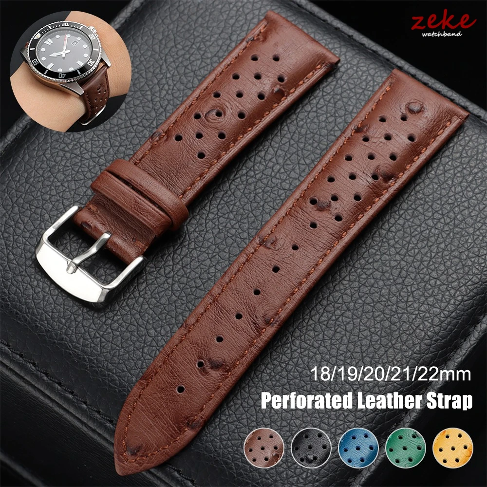 Ostrich Pattern Genuine Leather Strap 18/19/20/21/22mm Men Women Bracelets for Samsung Galaxy Watch 6 5 4 3 Soft Breathable Band