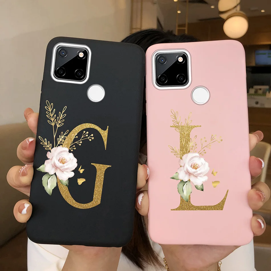 Phone Case For OPPO Realme C25 C25S C25Y Glitter 26Letters Soft Silicone Matte Protective Back Cover For Realme C 25 S Y Bumper