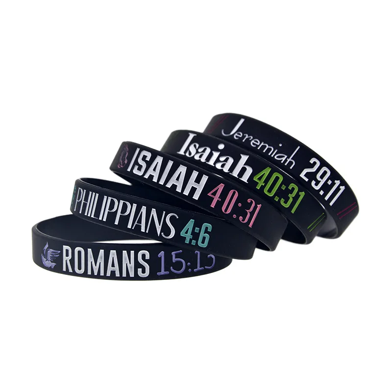 1PC/5PCS Christian Bible Verse Silicone Wristband 4031 46 1513 2911 Sport Bracelet