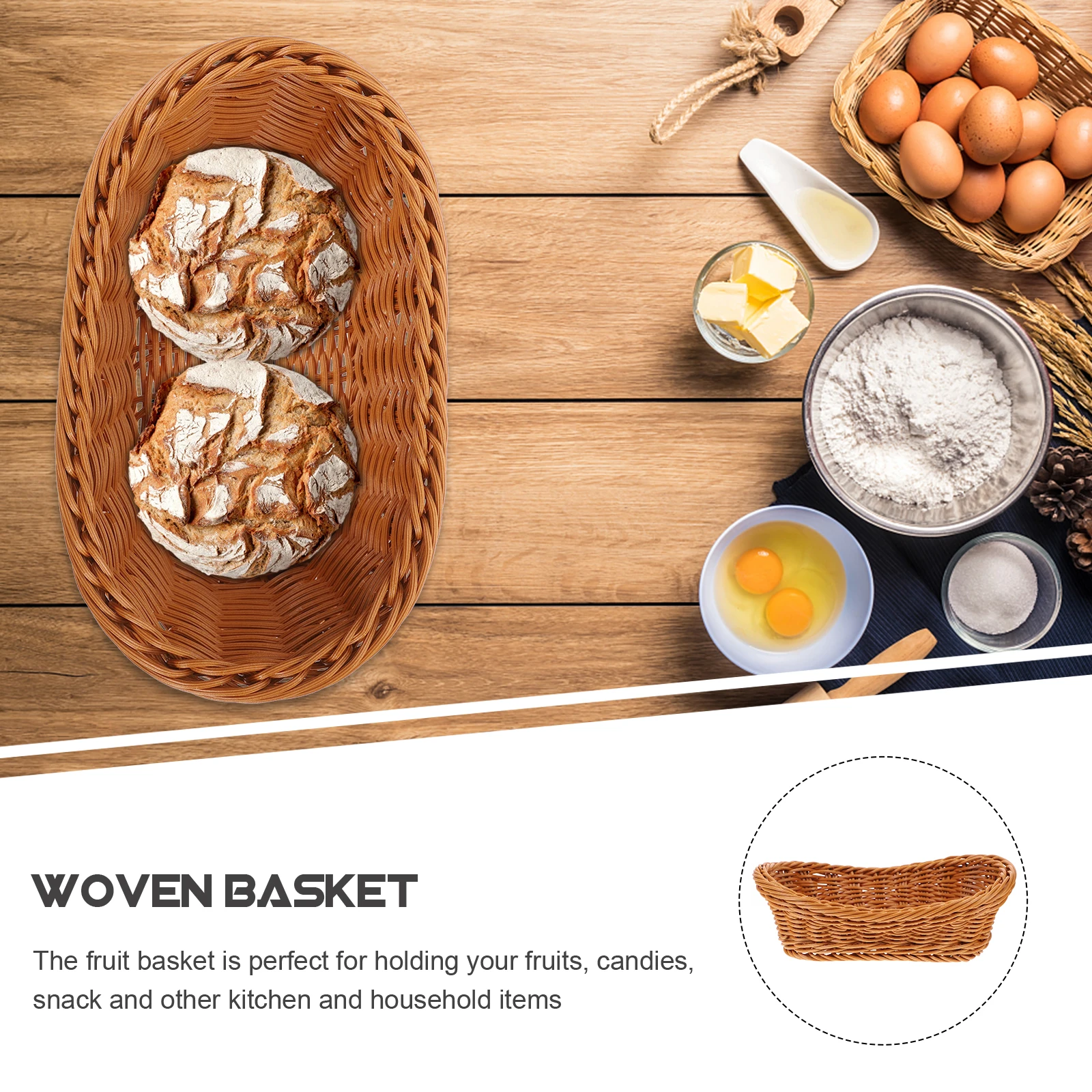

Woven Basket Snacks Storage Party Fruits Household Container Breads Holder Imitation Rattan Premium Material Decorative Kitchen