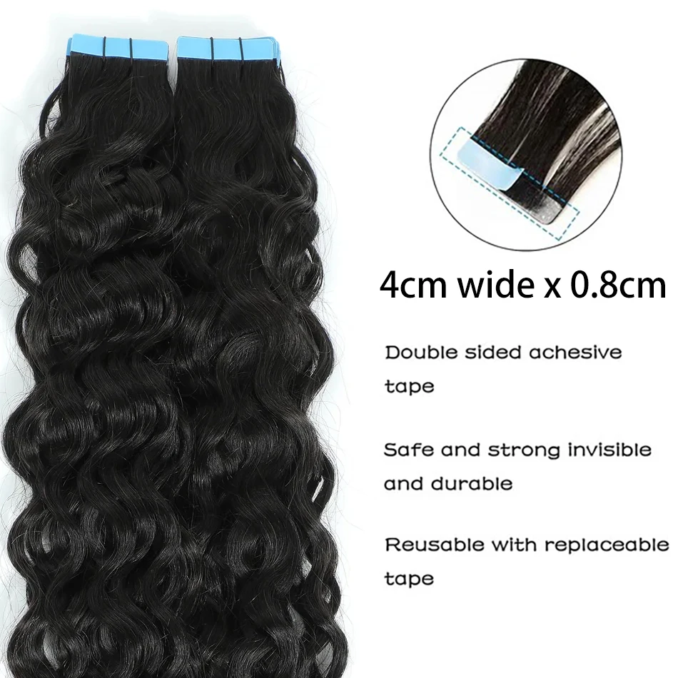 OCGK Water Wave Tape In Human Hair Extensions 12-26Inch 100% Real Remy Human Hair Seamless Skin Weft Tape In Curly Hair 2.0G/Pc