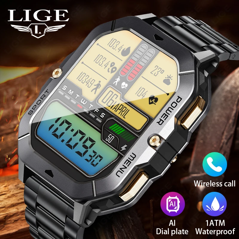 

LIGE Smart Watch Men 2.02'' HD Large Screen 410mAh Battery Outdoor Sport Wristwatch Bluetooth Call Health Monitor Smartwatch New