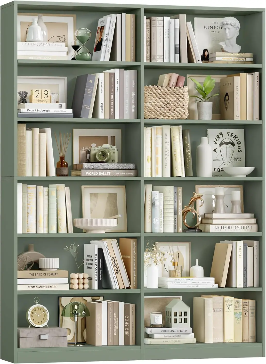 

Bookshelf and Bookcase, 6-Tier Double Wide Bookshelves, Freestanding Display Storage Shelves, Tall Bookcases for Home De