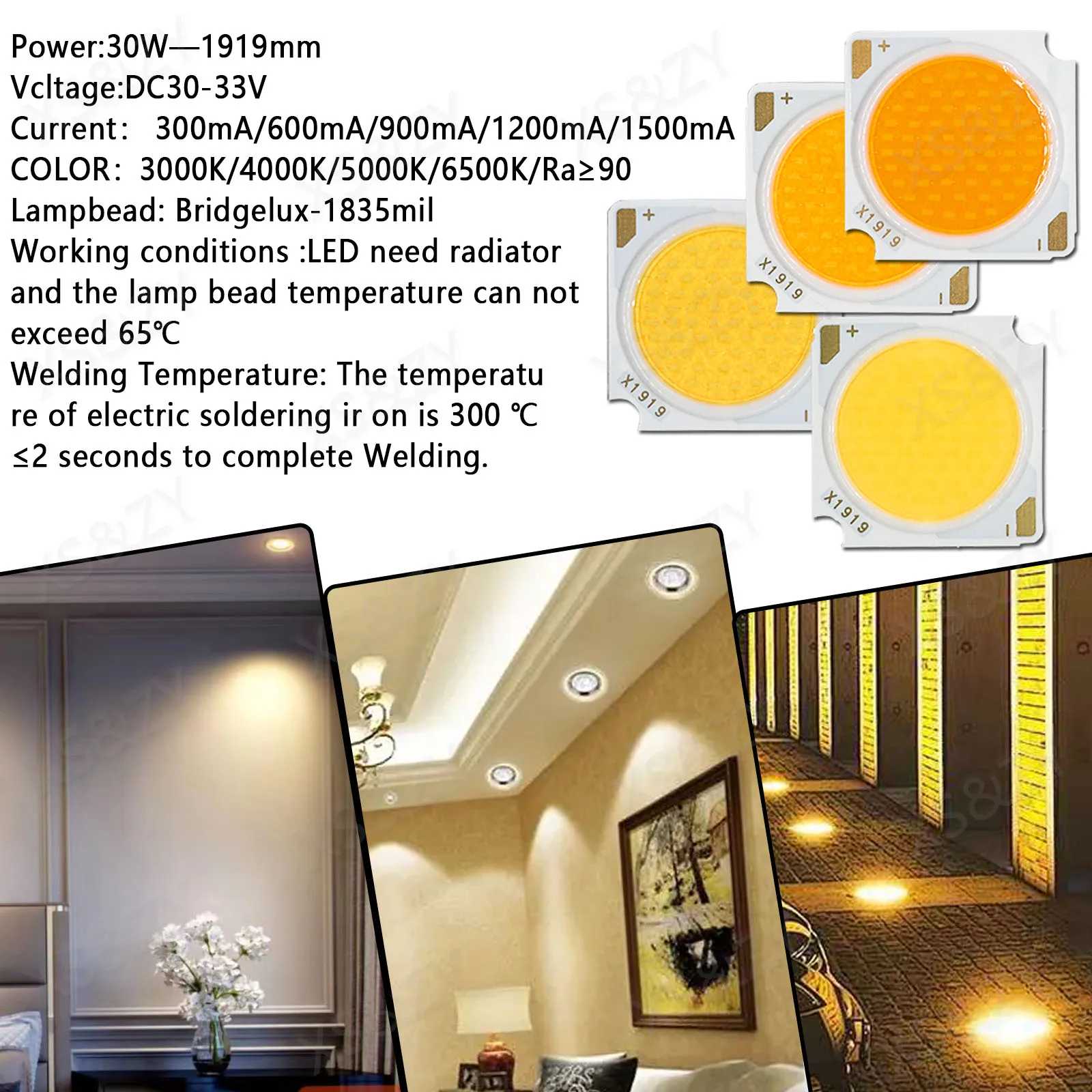 Imagem -05 - Diodo Emissor de Luz Led Chip Cob para Faça Você Mesmo Spotlight Downlight Dc3033v 1919 mm 10w 20w 30w 40w 50w Muito 10 Pcs