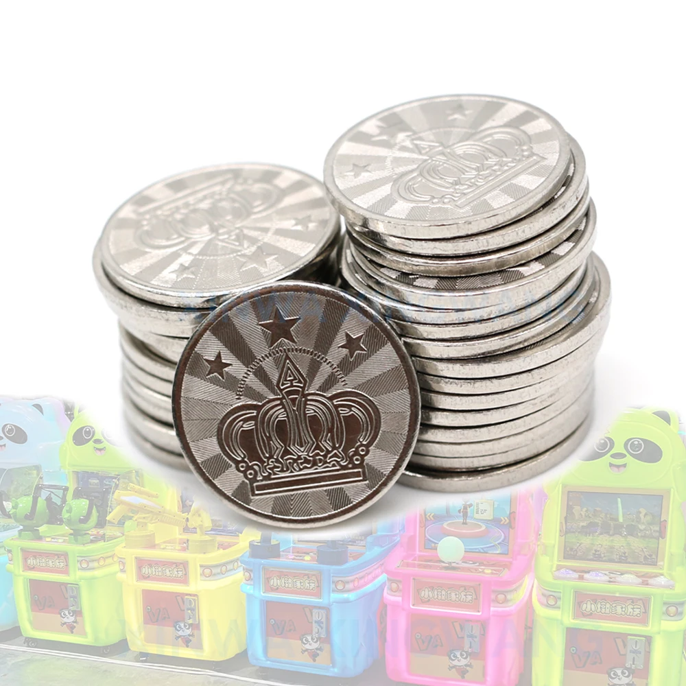 100pcs Stainless Steel 25mm Tokens Classic Crown Design For Coin Acceptor Arcade Game Crane Claw Vending Car Wash Machine