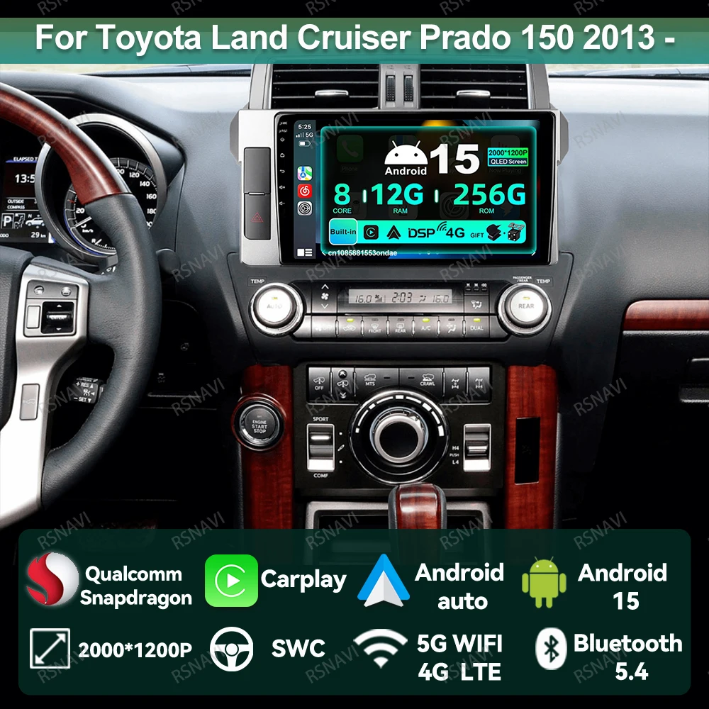 

Car Radio Android 15 For Toyota Land Cruiser Prado 150 2013 - 2017 4G LTE Autoradio QLED Navigation Stereo Multimedia 5G WIFI BT