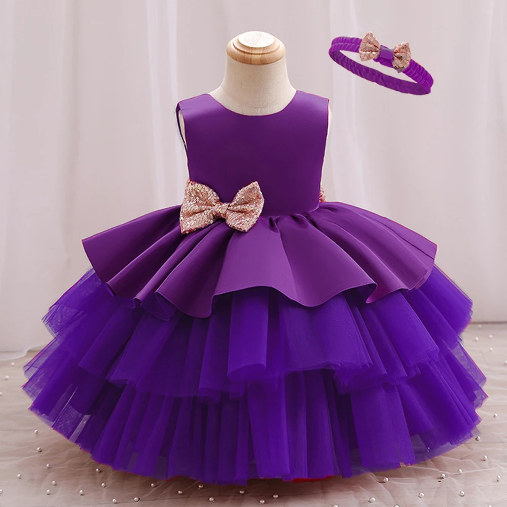 2024 New Summer Big Bow Dress per neonate Tulle Cute Sequin Kid Birthday Princess Party Dress Solid Elegant Wedding Clothes