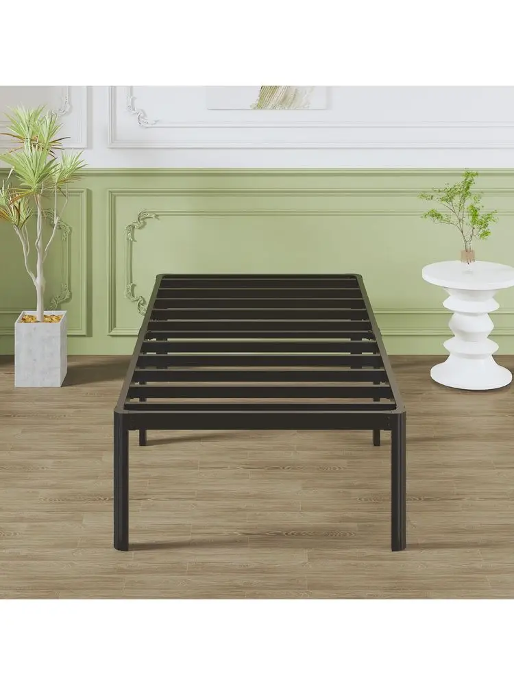 High Single Bed Frames with Rounded Corner Legs, Heavy Duty White Metal Bed Frame Single with Steel Slats Support, Single Bed 4