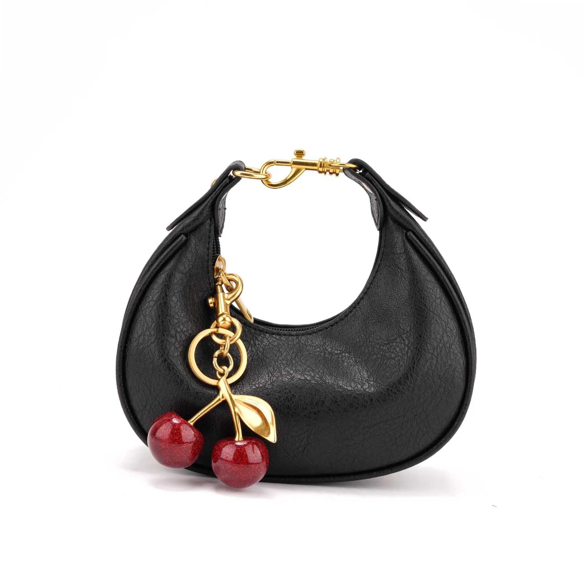 

New Mini Handbag with Cherry Pendant Fashionable and Versatile Cute and Soft Leather Clutch for Women