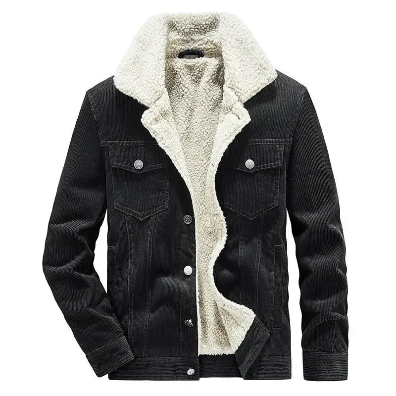 Men's Wear Single Breasted Loose Jacket Men's Corduroy Jacket Coat Winter Casual Plush Jacket Fashion Coat Outfit Winproof Coats