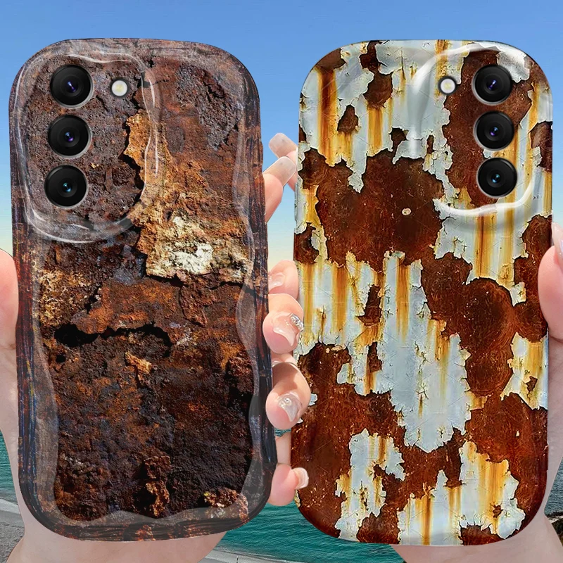 Etui z teksturą rdzy i falami dla Samsung Galaxy S25 S24 S23 S22 S21 Ultra Plus S20 FE A73 A72 A71 A56 A55 A54…