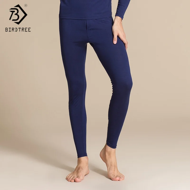 Birdtree, L to 2XL, 100% Sheep Wool Leggings, Men's Warmth Long Johns, Sleepwear, Cold-proof, 2025 Autumn Winter Pants P5N727JF