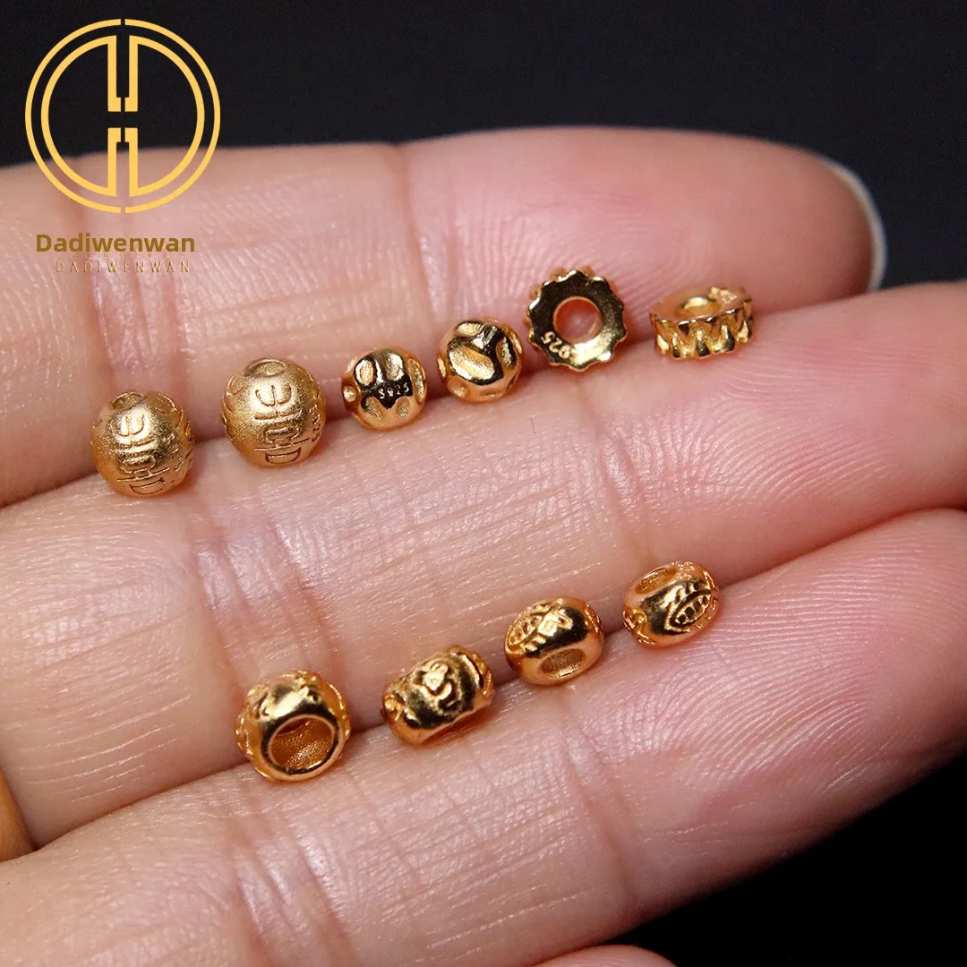 

Браслет ручной работы из серебра 925 пробы с позолотой, бусины из спеканного серебра, аксессуары для плетения на шнурке, для создания модных украшений