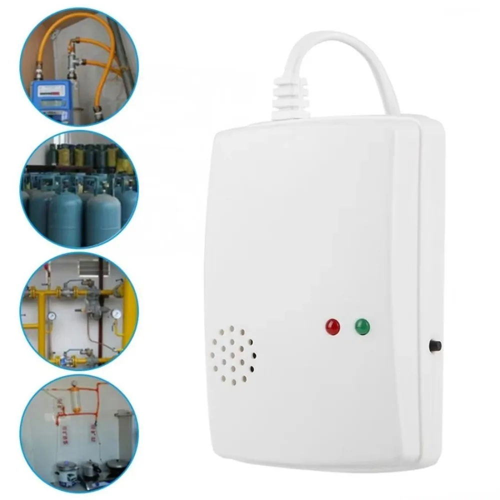 Duurzaam 220V Brandbaar Gas Alarm Sensor EU Plug Wit Vergiftiging Gas Sensor Waarschuwing Alarm Tester Voor Home Security