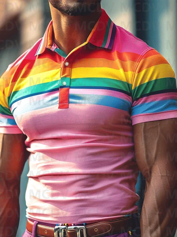 Men's Rainbow Ombre Art Printed Casual POLO Shirt Summer Streetwear Casual Fashion Men tops image 5