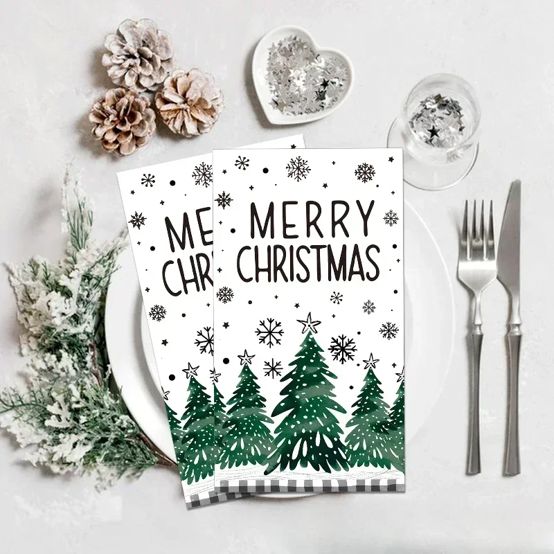 20Pcs 2Ply 33x40cm Merry Christmas Napkins Tree Snowflake Plaid Disposable Paper Napkins for Xmas Party Decor