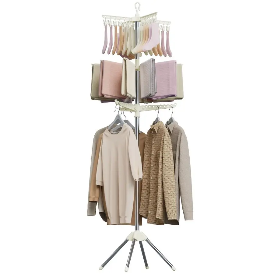 

Складная сушилка, 79,5-дюймовая 3-х уровневая сушилка для белья с вращающейся направляющей для одежды для 27 предметов одежды и 24 зажима для