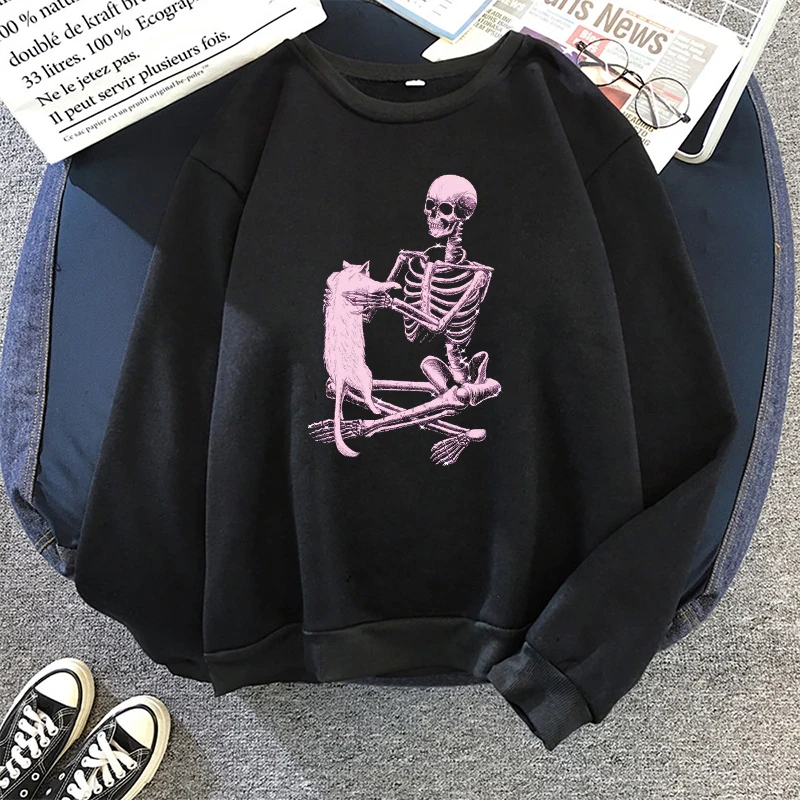 Y2k Punk Oversize Winter Fashion American High Street Skeleton Loose Grunge Skull Hooded Casual Tops Harajuku Women Sweatshirt