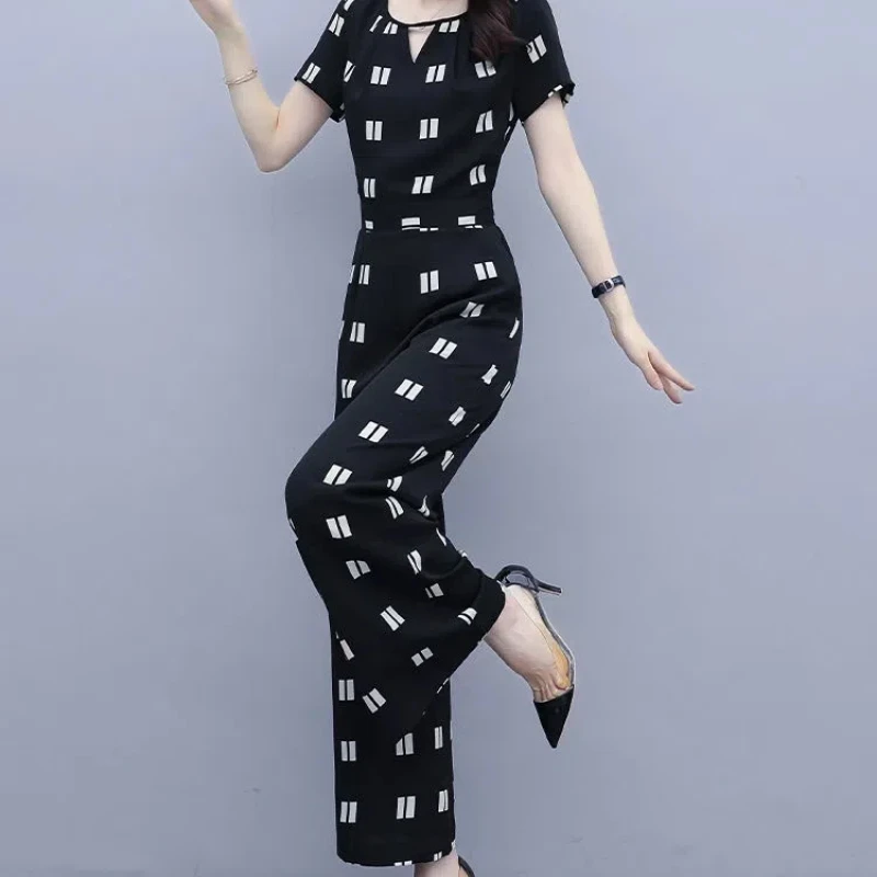 2024 Women's Clothing O-Neck Summer Casual Pants Look Slimmer Wide Leg Jumpsuit Fashionable Jumpsuit Thin Style Fashionable