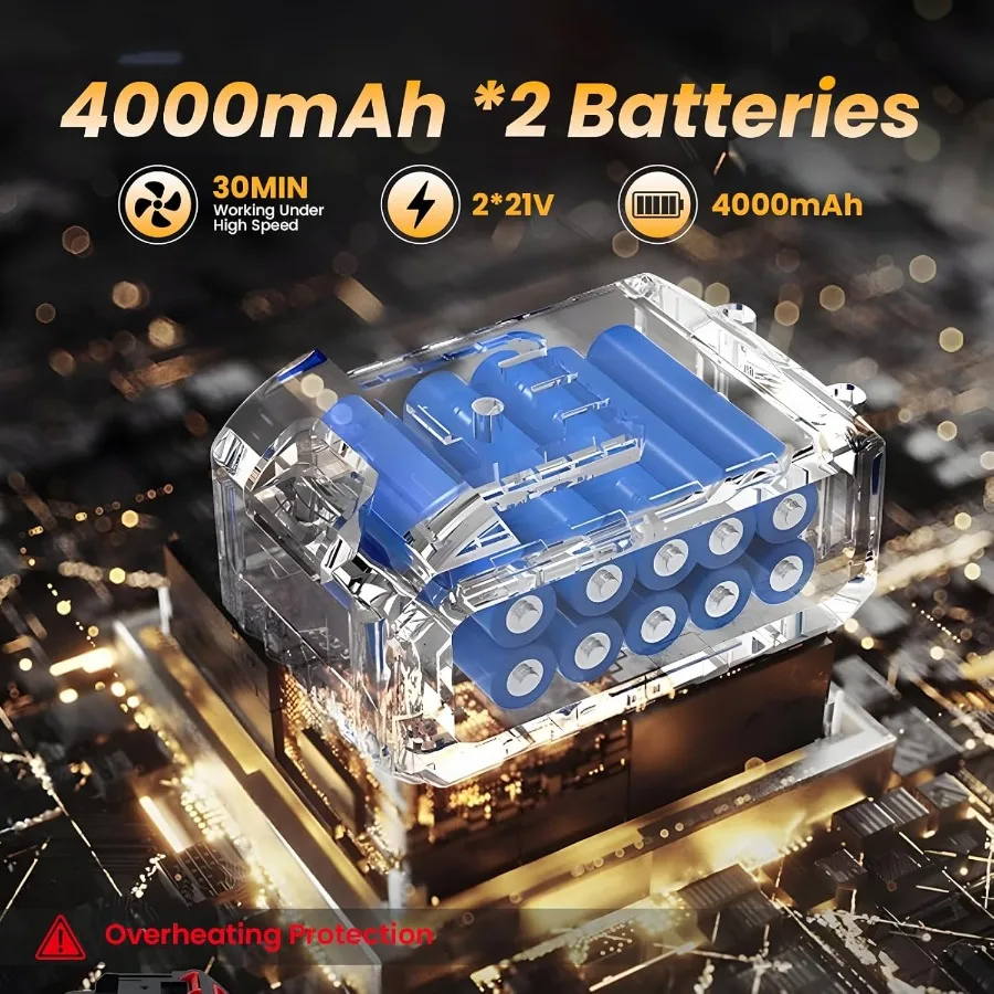 Nettoyeur de poussière Portable, souffleur de feuilles sans fil avec 2 Batteries 21V 4,0 ah, souffleur électrique portatif, Mini lumière réglable à 3 vitesses