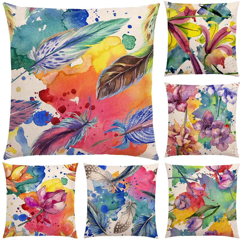 

Oil Painting Feather Pillowcase Colorful Art Pillow Case 40x40 Throw Home Decor Garden Chair Pillow Cover for Sofa Bed Couch