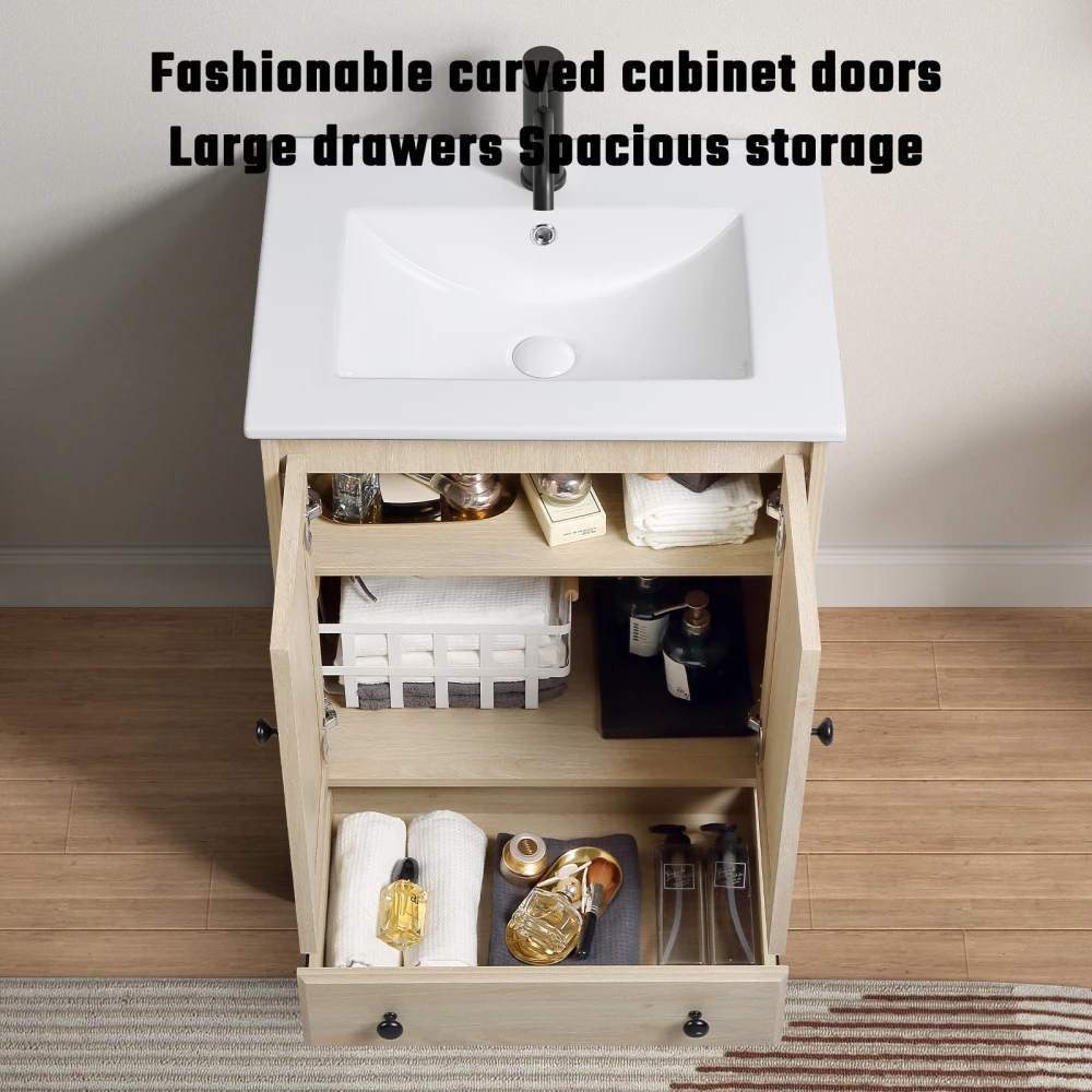 قاعدة حوض الحمام الغرور مادة خشبية خزانة حمام جاهزة للتجميع بعرض 24 بوصة بدون حوض #3