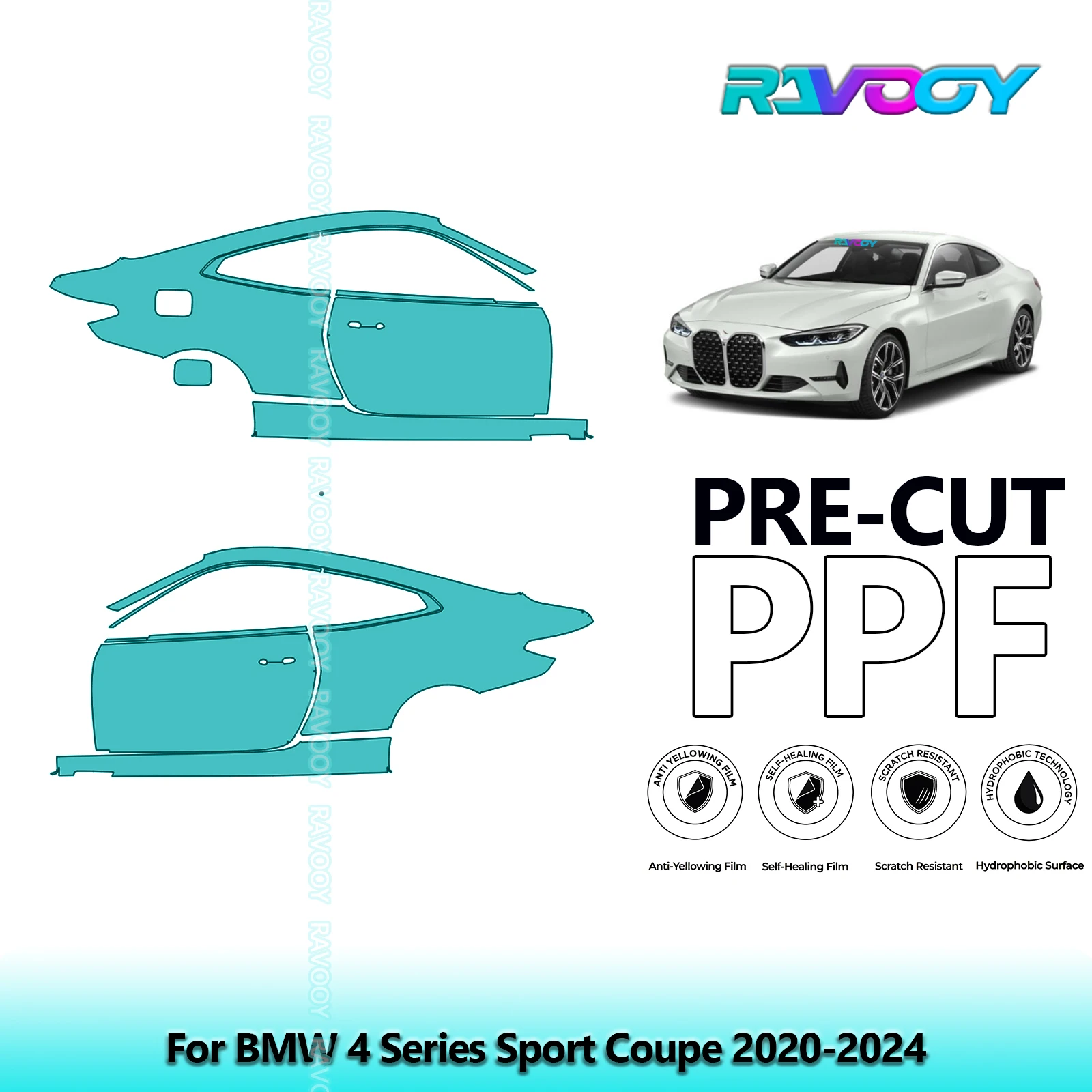

For BMW 4 Series Sport Coupe 2020-2024 8.5mil Clear Matte Pre-Cut PPF Door & A/B Pillar Kit TPU Paint Protection Film Set