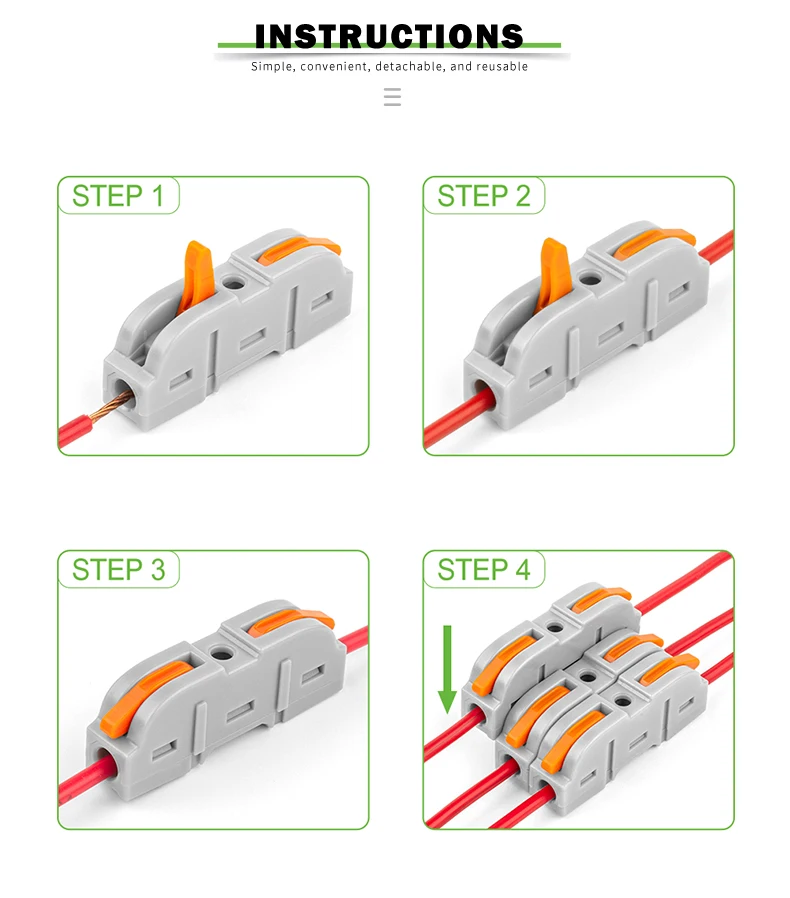 Hebel-Verkabelungsstecker, schnelles, kompaktes Spleißen, elektrischer Steckverbinder, Stoßklemme, 1 bis 1, Inline-Drahtverbinder, Anschluss 28–12 AWG – Detail 11