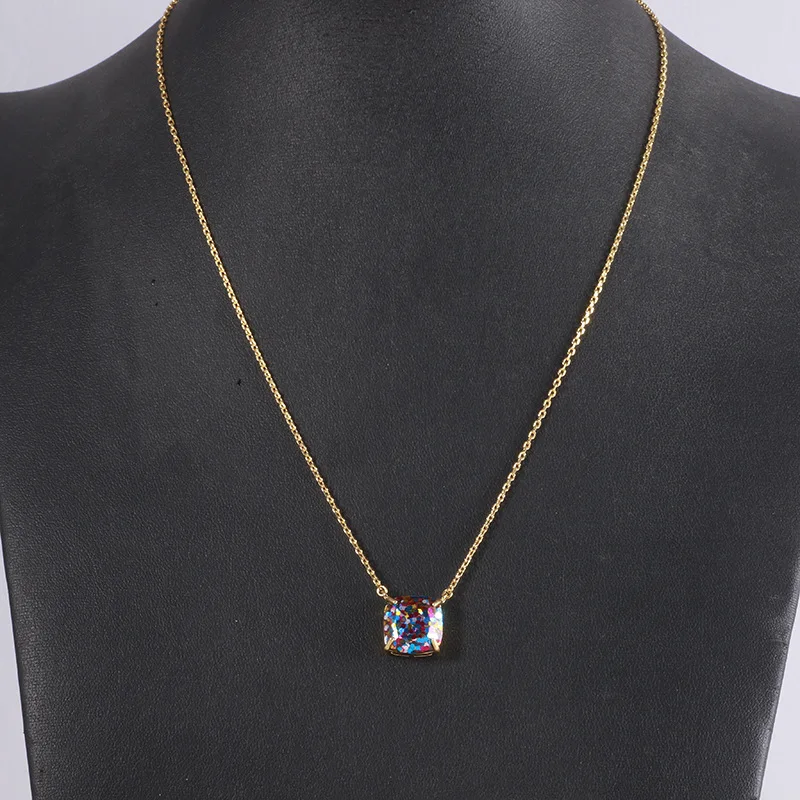2025 Autumn Winter Simple Fashionable Square Color Glitter Resin Sequin Necklace Clavicle Chain for Girl Cute Gentle Necklace