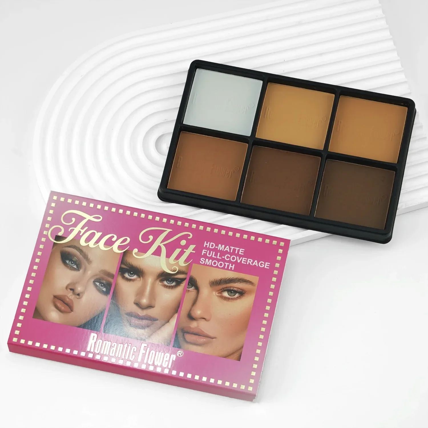 6色防水マットコンターパウダーパレット 2in1 コンター＆コンシーラー クリアな輪郭、均一な肌色、傷跡隠し